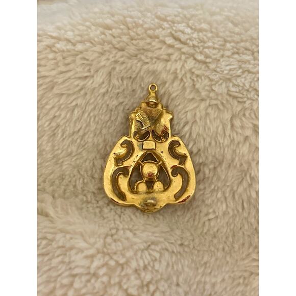 Vintage Brooch Filagree Pin Gold with Stones - Picture 3 of 5